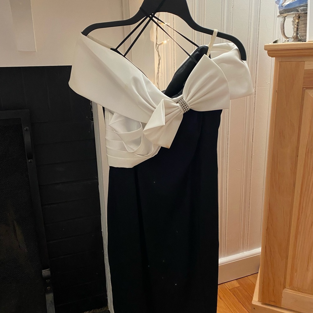 Elegant Black and White Off-Shoulder Dress
